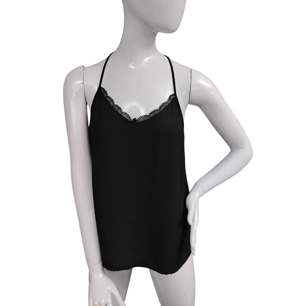Octavia Lace Trim Blouse Size Small Black Halter Ties on Back